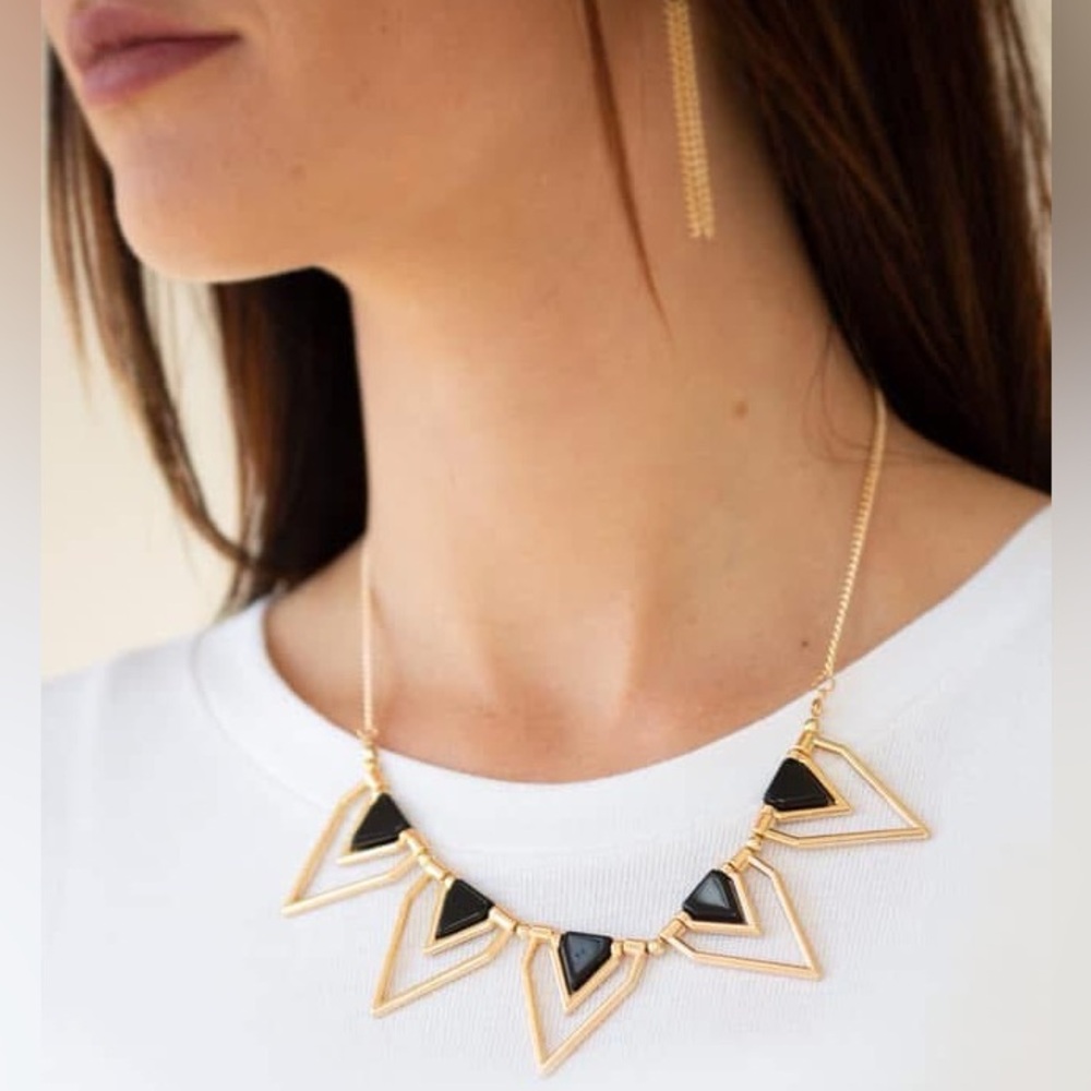 Gold and black geometric necklace